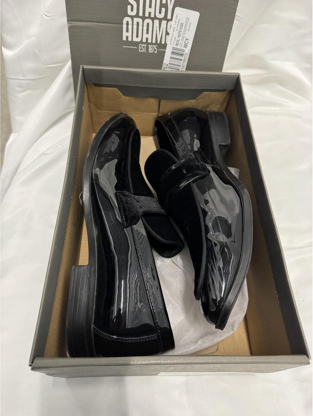 Stacy Adams Men's Black Patent Leather Velvet Loafers Size 10.5